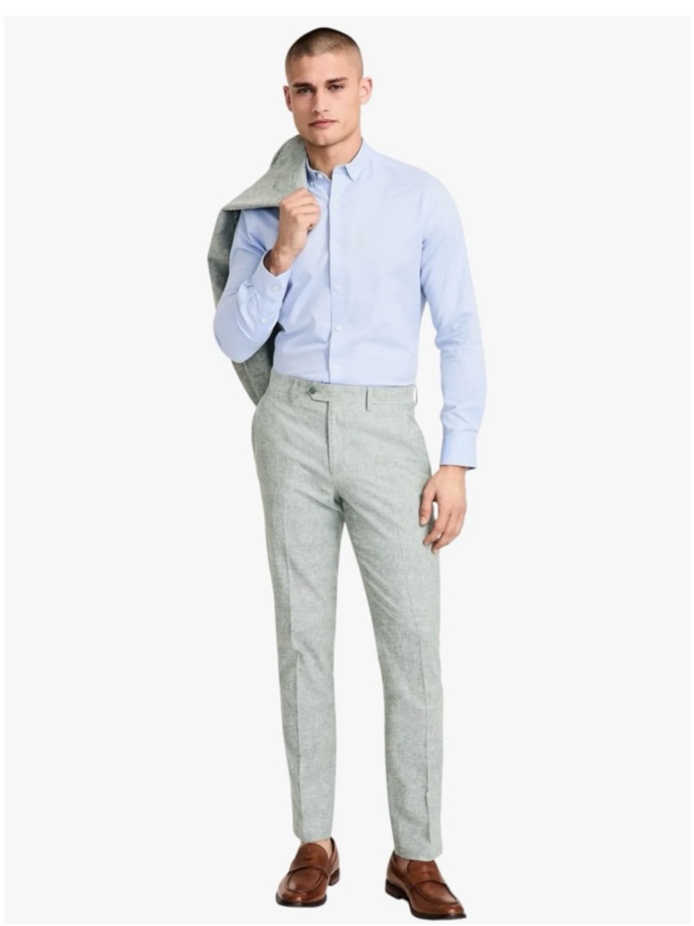 Bar III Men's Slim-Fit Seasonal Linen Blend Suit Pants Green NWT